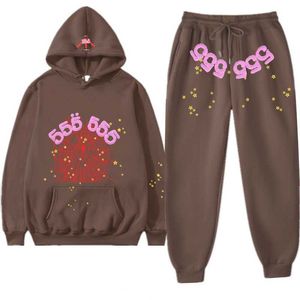 Men's Tracksuits Young Thug Print Sp5der hoody 555555 Hoodies Sweatshirt Set Brown Fashion Tracksuit Red Spider Web Hoody Sweatpants Suit High Quality Set