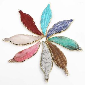 Hänghalsband 2st/parti 2023 Natural Stone Multicolor Leaf Feather Shape Stylish Charms Diy smycken halsband Tillbehör Partihandel