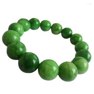 Bangle Emerald Jade Armband Kvinnor Mens äkta Jades Stone Pärlor Elastiska pärlor Jadeite -armband Naturliga smycken