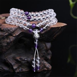 Strang Gesegneter natürlicher weißer Kristall 6 mm Perlen 108 Armband für Männer oder Frauen Handgehaltener mehrkreisiger Rosenkranz Mala Heilung Reiki-Schmuck