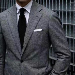 Мужские костюмы Мужские роскошные шерстяные Super 120 Pure Tailor Made Grey Glen Check Custom Tailored Plaid