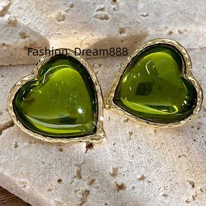 Kaimei Fashion Jewelry Französische Vintage-Ohrstecker aus Acryl, Liebes-Katzenauge-Design, Herz-Ohrstecker mit grünem Opal und Achat