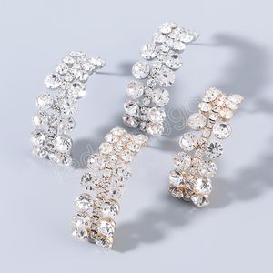 Fashion Metal Rhinestone Long Geometric Earrings Women's Exaggerated Dangle Earrings Party Accessories