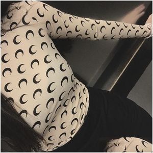 Women'S T-Shirt Feminine Clothes Sexy Moon Print T Shirts Top Women Long Sleeve Graphic Tee Tunics Koszka Damska Crescent Drop Deliv Dhoze