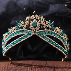 Hair Clips Baroque Green Crystal Bridal Tiaras Crowns For Women Rhinestone Pageant Diadem Headband Wedding Accessories Jewelry Crown