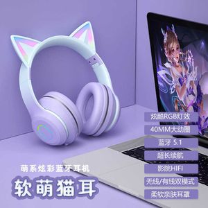 Earphones 2024 Headworn Bluetooth New St89m Gradual Color Changing LED Luminous Cute Cat Series Cat Ear Wireless Bluetooth Earphonesyixc yixc