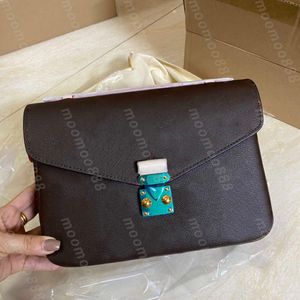 10a Top -Tier -Spiegelqualität kleine Metis Frauen echte Leder -Leinwand Pochette Handtasche Designer brauner Blumenmessenbodus Crossbody Schultergurt Tasche