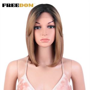 Synthetic Lace Front Wigs Straight Short Bob Wig With Bangs Blonde Blue Lace Wigs For Black Women Cosplay Wigs 230524