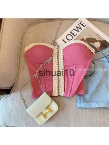 T-Shirt da donna High Street Canotta da donna 2023 New Fashion Sexy Tinta unita Cerniera Senza spalline Bustier Reggiseno Top corto Donna Intimo sottile J230627