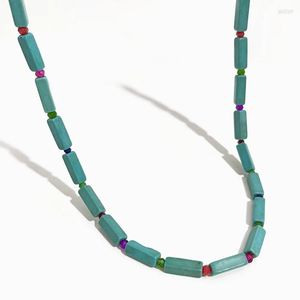 Choker Peri'sBox Bohemian Blue Natural Faceted Rectangle Gem Stone Necklace Mix Colorful Acrylic Beads Tribal Jewelry