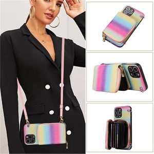 Luxury Crossbody Glitter Zipper Vogue Phone Case for iPhone 14 13 12 11 Pro Max Samsung Galaxy S22 S21 Ultra S23 Plus Multiple Card Slots Leather Wallet Chain Back Cover