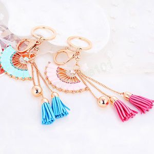 Fashion Chinese Style Dripping Oil Crystal Fan Tassel Chain Keychain Car Bag Pendant Accessories Ornament Keyring Gift Jewelry