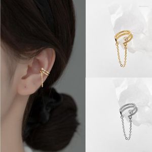 フープイヤリング1PCSファッションシルバーゴールドカラーダブルレイヤークリスタルタッセル耳カフ女性のための偽のピアスクリップ