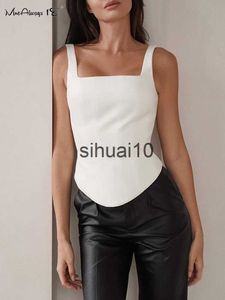 T-shirt damski MNEALAWAY18 Casual White Tank Corset Tops Women Square Kołnierz Sexy Triangle Rleeveless Camis Office Lady Black Summer Tops 2023 J230627