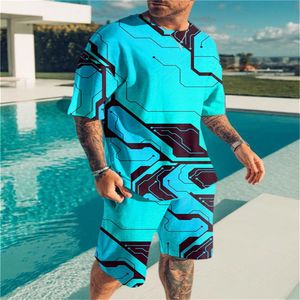 Mens Tracksuits Summer Suit Short Sleeve Tshirt Fashion Trend Mönster 3D Sportwear Casual Overized Crew Neck Top Lägg till Shorts 230627