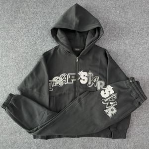 Erkek Trailsits Zipper Hoodie Embroidere Logo Sıradan Gevşek Gevşek Uzun Kollu Polar Jogging Pantolon Seti Kapşonlu Sweatshirts Setleri