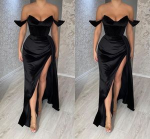 Seksowne czarne sukienki na bal maturalne dla kobiet w rozmiarze ukochana satynowa satynowa dzielone pliski formalne okazje wieczorne urodziny impreza