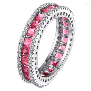 Cluster Rings Simple Rose Cubic Zirconia Round Bands Female Silver Color Elegant Anniversary Pave Finger Women Gifts Drop