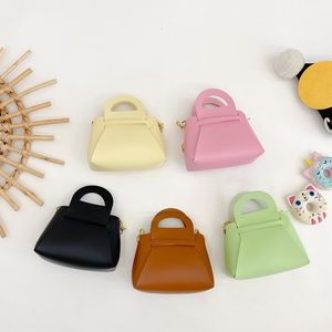 Backpacks Little Girl Mini Handbag Cute Small Coin Purse Children's Solid Color Shoulder Bags Metal Strap Baby Girls Hand Bag 230626