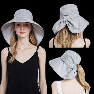 Women Girl Sun Hat Wide Brim UV Protection Hucket Outdoor Packable Fishing Beach Cap med hästsvanshål 8112 Gratis frakt