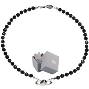 Saturn Black Crystal Single Layer Full Diamond Necklace Punk Dark Style Collarbone Chain Can Be Worn by Men and Women with box Fashion gathering