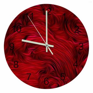 Wall Clocks Red Abstract Texture Lines Luminous Pointer Clock Home Ornaments Round Silent Living Room Bedroom Office Decor