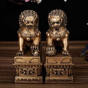 Oggetti decorativi Figurine 2 pezzi Statua del leone fortunato in stile cinese Resina Mighty Lion Spiriti maligni Artigianato Home Office Statua decorativa retrò