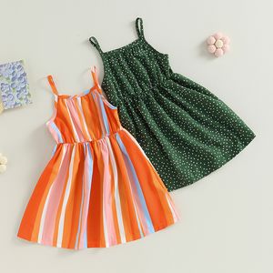 Flickans klänningar Little Girls Princess Dress Stripes Dot Print ärmlös Casual Summer A Line Beach Party Cute 230626