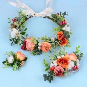 Grampos de Cabelo Feminino Flor Coroa Cabeça Guirlanda Moda Casamento Coroa De Flores Guirlandas Floral Tiara Tiaras Acessórios para a Cabeça