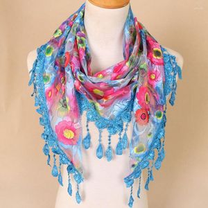 Scarves Women Triangle Scarf Lace Floral Summer Beach Tassel Chiffon Silk Wrap Pashmina Stole Foulard Hijab Shawls