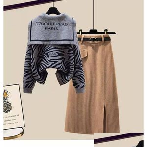 Платье из двух частей Модные трикотажные изделия Deisnged Zebra Print Tops Ploveradd Повседневная одежда до колен Универсальный мягкий свитер Осень Зима Падение D Dhbk7