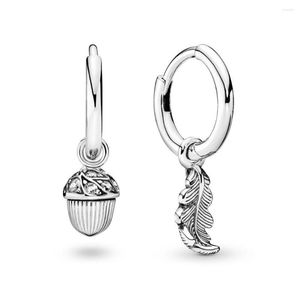 Stud Earrings Authentic 925 Sterling Silver Acorn & Leaf Fashion Hoop For Women Gift DIY Jewelry