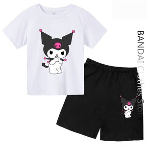 Tシャツkawaii kuromi tshirt girls fashion boy cotton cotton coordoonアニメ漫画純粋な男性女性Tシャツセットカジュアルウェア230626