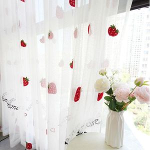 Cortinas dos desenhos animados fruta bordado tule cortina para crianças meninas quarto coreano adorável padrão de morango sheer janela tratamento cozinha