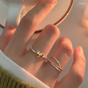 Cluster Rings Vintage Golden Love Heart Engraved Simple Twist Thin Silver Color Adjustable For Women Minimalist Delicate Jewelry