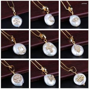 Choker White Cz Paved Multi Types Patterns Charm Freshwater Pearl Beads Dainty Gold Pendant Necklaces Collier For Women Jewelry