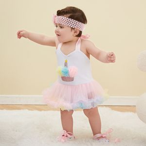 16184 New Infant Baby Onesies Halter Ribbon Colorful Lace Skirt Dress Babies Girl 0-1Y Kids Romper Cake Ice Cream Cotton Rompers