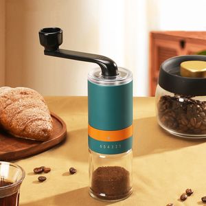 Manuella kaffekvarnar Hem Portable Manual Coffee Grinder 6 Gear Rostfritt stål Handkaffe Bean Mill Espresso Maker med keramiska Burrs 230627