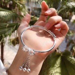 Bangle Fashion Silver Color Bowknot Small Bell Tassels Cuff For Women Girls Armband Daily Jewelry Gifts
