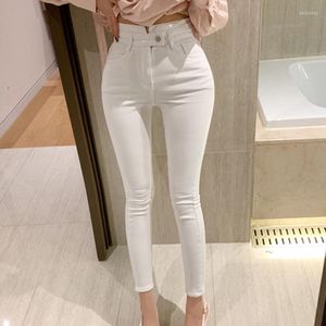 Damskie dżinsy moda dla kobiet dziewczyna wysoka talia białe spodnie seksowne spodnie szykowne chude ołówek kostki mamusa
