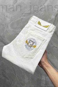 Herr jeans designer märke mode high-end vit vår och sommar broderi små raka ben elastiska byxor ehzg