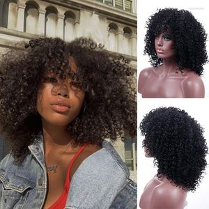 Perucas Sintéticas AILIADE Mulher Africana Com Cabelo Encaracolado Peruca E Franja Cor Sólida Vermelho Preto