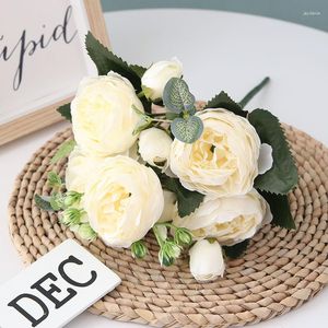 Decorative Flowers 8Colors Beautiful Rose Peony Artificial Silk Small White Bouquet Home Party Winter Wedding Decoration Fake