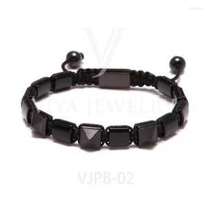 Charm Bracelets Custom Charms Black Onyx Frisado Bracelet DIY Rope Handmade Macrame High End Armband Jóias Para Homens Tem Caixa de Presente