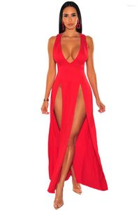 Casual Dresses Red Tank Slim Deep-V Maxi Dress Women's 2023 Summer Solid Color Sexy Elegant Long Party Drop Wholesale No.808