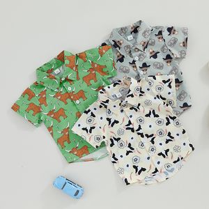 Familia Conjuntos combinando Moda Verão Criança Criança Meninos Camisas Cavalheiro Roupa Gado Flor Estampado Blusa Manga Curta Botão Tops Moda Praia 230626