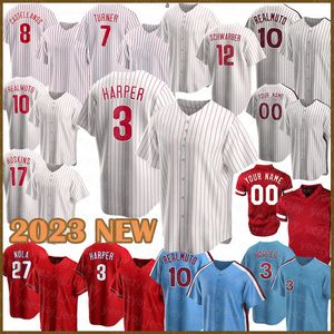 2023 Ny basebolltröja 3Bryce 7 Trea Turner 16 Brandon Marsh Harper Kyle Schwarber Zack Wheeler Nick Castellanos Ranger Suarez Baseball Jerseys