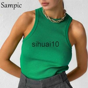 Camiseta Feminina Sampic Malha Summer Ribber Sem Mangas Tops Feminino Caqui Branco Crop Tops 2021 Club Short Skinny Tank Tops Moda J230627