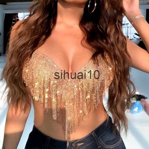 Women's T-Shirt Sexy Metal Tassel Mini Halter Top Women Fashion Streetwear Outfits Lovers Gift Bra Carnival Party Flash Rhinestone Camisole 2022 J230627