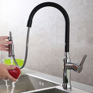 Küchenarmaturen Vidric Luxuriöse moderne Spültischarmatur aus massivem Messing, gebürstetes Nickel/Chrom/Mattschwarz/Weiß, herausziehbares Wasser